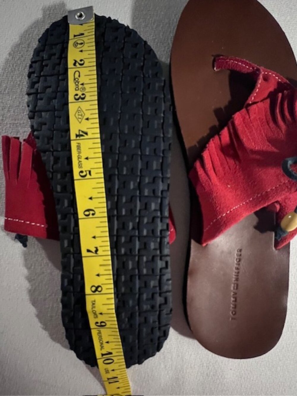 Tommy Hilfiger thong sandals red suede fringe wooden bead accents size 10.5 boho - Picture 6 of 6